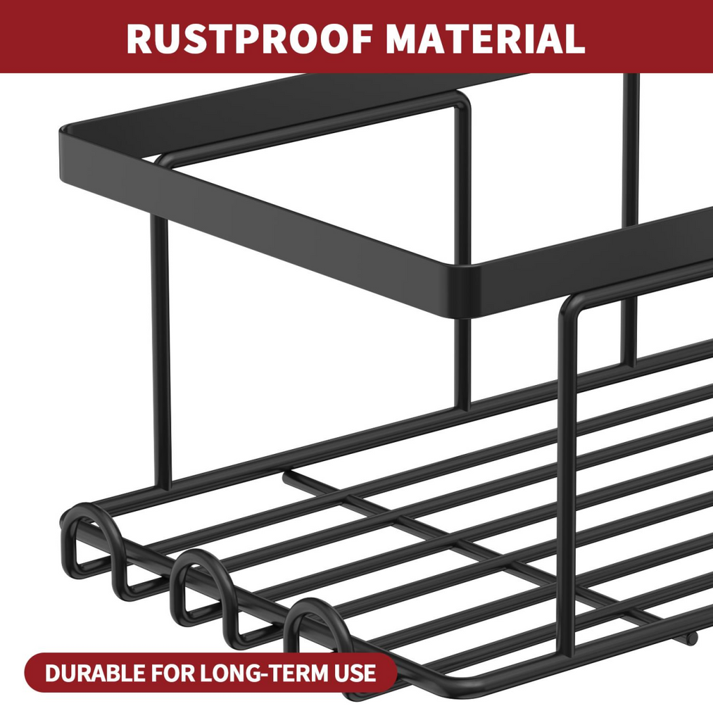Vinsani 3-Piece Black Corner Shower Caddy – No-Drill Bathroom Storage