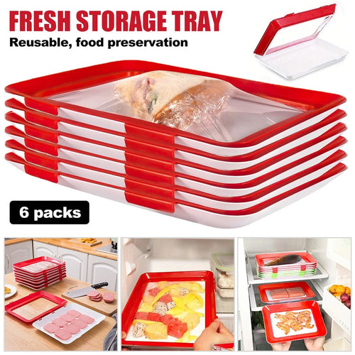 6-Piece Reusable Fresh Food Storage Tray Set – Stackable Fridge Organisers