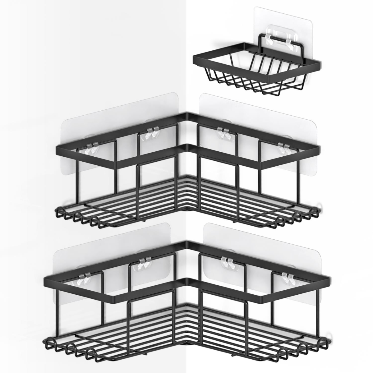 Vinsani 3-Piece Black Corner Shower Caddy – No-Drill Bathroom Storage
