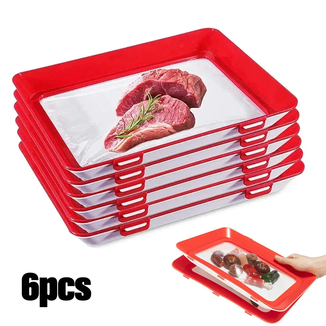 6-Piece Reusable Fresh Food Storage Tray Set – Stackable Fridge Organisers